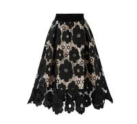 YUECIBAI Hübscher Rock Bleistiftrock Damen Rock Mit Hoher Elastischer Taille Ausgehöhlt Blumen Spitze Doppelt Schichtig Party Rock 3XL Schwarz