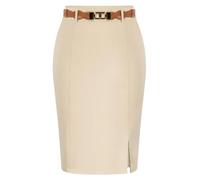 YUECIBAI Hübscher Rock Bleistiftrock Damen-Schlitz-Rock Mit Gürtel Hohe Taille Mit Hüft Umwickelter Bodycon-Bleistift Rock Büro-Damen-Workwear-Outfits Knielange Röcke S. Aprikose