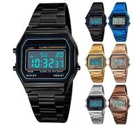 Yuehuamech Herren- Digital- Quarz- Uhr, Luxus- Business- Armbanduhr 30M Elektronischer Chronograph wasserdichte Digitaluhr Sportuhr mit Edelstahlarmband LED- Hintergrundbeleuchtung