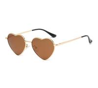 YUELUQU Polarisiert Herz Sonnenbrille Damen Herren Hippie Brille Vintage Liebe Metallrahmen Sonnenbrille für Festival Party Reise Fotoshooting Brille (Tea)