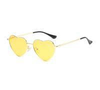 YUELUQU Polarisiert Herz Sonnenbrille Damen Herren Hippie Brille Vintage Liebe Metallrahmen Sonnenbrille für Festival Party Reise Fotoshooting Brille (Gelb)