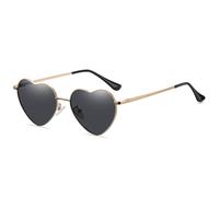 YUELUQU Polarisiert Herz Sonnenbrille Damen Herren Hippie Brille Vintage Liebe Metallrahmen Sonnenbrille für Festival Party Reise Fotoshooting Brille (Schwarz)