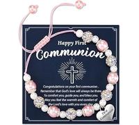 YUEXNKO Kreuz Rosenkranz Armband, Kreuz-Armband taufgeschenke, Taufe Rosenkranz Armband für Mädchen, inklusive Perlenarmband mit Kreuz Religiöse Glückwunschkarte, Kommunion Geschenke für Mädchen