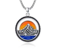 YueYuan Berg Halskette für Herren 925 Sterling Silber Gebirge Sonne Anhänger Natur Schmuck Geschenke für Naturliebhaber Skifahrer Wanderer Camper Kletterer