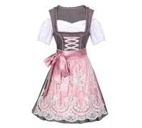 YueYue Dirndl Damen Midi Oktoberfest Damen Outfit Rosa Oktoberfest Faschingsparty Costume Trachtenkleid Trachtenrock Dirndl Schürze Spitze 2Tlg Trachtenmode Dirndlbluse Dirndl Kleid (Pink, XL)