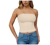 YueYue Schulterfrei Tube Top Damen Sexy Ärmellos Tank Top Damen Sommer Tops Aesthetic Y2K Slim Fit Crop Top Sommertops Elegant Trägerloses Bandeau Top Einfarbig Basic Slim Fit Oberteile (1-Beige, XS)