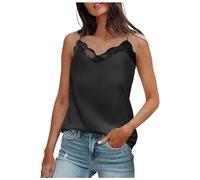 YueYue Tank Top Damen Cami Top mit Spitze V-Ausschnitt Sommer Oberteile Elegant Spaghetti Tanktops Sexy Sommershirt Locker Spitzentop Lässig Ärmellose Camisole Shirt Blusentop (XL)