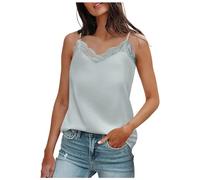 YueYue Tank Top Damen Cami Top mit Spitze V-Ausschnitt Sommer Oberteile Elegant Spaghetti Tanktops Sexy Sommershirt Locker Spitzentop Lässig Ärmellose Camisole Shirt Blusentop (Green, XL)