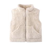 YueYue Teddy Weste Kinder Jungen Mädchen Teddyfleece Jacke Ärmellos V-Ausschnitt Teddyweste Locker Weste Winter Warm Fleece Mäntel Fleeceweste Outdoor Winterjacke Plüschweste Kinder(3-White, 80)
