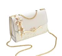 YUEZHAN Abendtasche Damen Clutch Modische Umhängetasche Damen Trendy Pailletten Einzel Schulter Taschen Handy Tasche Damen Pu-Leder Handtasche Mit Quaste Anhänger Weiß