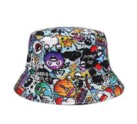 YUEZHAN Bucket Hat Hut Damen Herren Cartoon Eimer Hüte Tier Brief Druck Fischer Hut Sonnenhut Für Frauen Männer Reversible Angel Kappe M56-58Cm M262-1