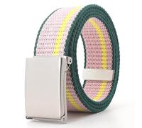 YUEZHAN Gürtel 120Cm Bunte Streifen Canvas Gürtel Für Frauen Jeans Bund Verstellbarer Gürtel Männer Outdoor Reise Taktische Metalls Chnalle Gürtel Pink Green Edge