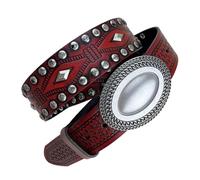 YUEZHAN Gürtel 3.8Cm Heavy Metal Rivet Gürtel Herren Gürtel Glatte Schnalle Stud Punk Jeans Gürtel Cowskin Strap Rock Cowboy Red Brown
