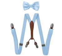 YUEZHAN Hosenträger Suspender Hosenträger-Fliege-Set Für Herren Jungen Party Event X-Back 4 Clips Verstellbare Elastische Hosenklammer Blau