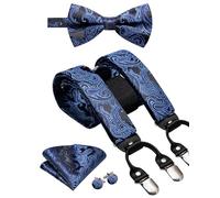YUEZHAN Hosenträger Suspender Vintage Seide Herren Hosenträger Set Mode Gold Floral Hosenträger Und Fliege Set Leder Metall 6 Clips Hosenträger Bd-3066