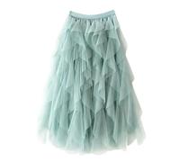 YUEZHAN Hübscher Rock Bleistiftrock Damen Frauen Rock Elastisch Hohe Taille Gaze Spleißen Maxi Rock Einfarbig Unregelmäßig Mesh Mehr Schicht Iger Rock One Size Light Green