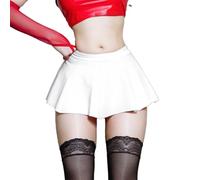 YUEZHAN Hübscher Rock Bleistiftrock Damen Frauen Sexy Pu-Leder Plissee Mini Rock Hohe Taille Clubwear Einfarbig Kurze Röcke Weibliche Kleidung Weiß