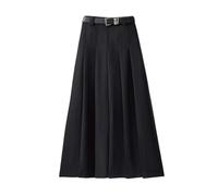 YUEZHAN Hübscher Rock Bleistiftrock Damen Hohe Taille Frauen Rock Gürtel A-Linie Langer Rock Knöchel Länge Büro Maxi Anzug Rock S Schwarz