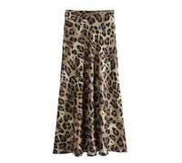 YUEZHAN Hübscher Rock Bleistiftrock Damen Vintage Damen Rock Mit Leoparden Muster Satin Rock Damen Hohe Taille Frauen Mode Elegante Lange Röcke S Leopard