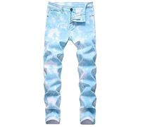 YUEZHAN Jeans Pantalon Bunte Elastische Denim-Freizeithose Für Herren Schmal Geschnittene Schlichte Herren-Freizeithose Mit Aufdruck 33 813-4 Blau