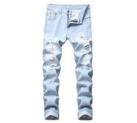 YUEZHAN Jeans Pantalon Herrenbekleidung Mit Löchern Gerade Passform Bulletless-Jeans Zerfetzte Herren-Hose Aus Hellem Denim 30 958 Hellweiß Blau