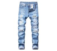 YUEZHAN Jeans Pantalon Herrenbekleidung Mit Löchern Gerader Passform Bulletless-Jeans Und Vielen Zerfetzten Herrenhosen 38 305 Hellblau