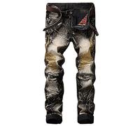 YUEZHAN Jeans Pantalon Mode Denim Herren Street Style Bestickte Flügel Mit Löchern In Jeanshosen Retro 30 Retro