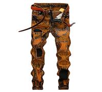 YUEZHAN Jeans Pantalon Modische Retro-Modehose Jeans Zerrissene Löcher Für Herren Personalisierte Vintage-Herrenjeans Mit Geradem Bein 32 Retro