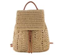 YUEZHAN Rucksäcke Daypacks Mode Stroh Schultern Rucksack Gewebt Frauen Strand Urlaub Bucket Geldbörse Tasche Light Brown