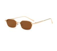 YUEZHAN Sonnenbrille Herren Kleine Quadratische Sun Glasse Frauen Männer Punk Metallrahmen Sonnenbrille Herren Retro Brille Uv400 Brillen C4Gold-Brown