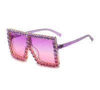 YUEZHAN Sonnenbrille Herren Übergroße Quadratische Sonnenbrille Frauen Strass Sonnenbrille Weiblich Vintage Brillen C14Purple-Purplepink