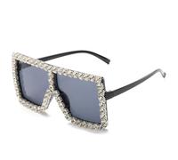 YUEZHAN Sonnenbrille Herren Übergroße Quadratische Sonnenbrille Frauen Strass Sonnenbrille Weiblich Vintage Brillen C4Blacksilver-Black