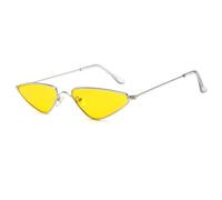 YUEZHAN Sonnenbrille Herren Vintage Sonnenbrillen Männer Frauen Dreieck Sonnenbrille Damen Gelb Metall Brillen Uv400 Silber-Gelb