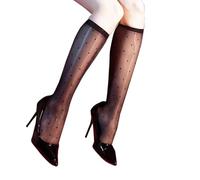 YUEZHAN Strapsstrümpfe Halterlose Strümpfe Atmungsaktive Ultra Dünne Socken Damen Semi Sheer Untra Dünne Seiden Tupfen Blumen Mädchen Elastische Kurze Socken One Size Black