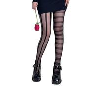 YUEZHAN Strapsstrümpfe Halterlose Strümpfe Frauen Sexy Gothic Netz Strumpfhosen Muster Mesh Strümpfe Unten Strumpfhosen Asymmetrische Streifen