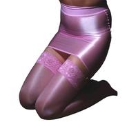 YUEZHAN Strapsstrümpfe Halterlose Strümpfe Frauen Strümpfe Hohe Elastizität Spitze Glänzend Rutsch Feste Schlankheit Länge Über Dem Knie Lady Strümpfe Clubwear Kleidung Rosa