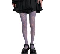 YUEZHAN Strapsstrümpfe Halterlose Strümpfe Mode Blume Stickerei Mesh Hollow Out Sexy Strumpfhose Frauen Fischernetz Strumpfhosen Cool Mädchen Farbige Hipster Strumpf Einheits Größe Lila