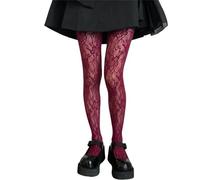 YUEZHAN Strapsstrümpfe Halterlose Strümpfe Mode Blume Stickerei Mesh Hollow Out Sexy Strumpfhose Frauen Fischernetz Strumpfhosen Cool Mädchen Farbige Hipster Strumpfhose Größe Rot