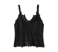 YUEZHAN Tanktops Baumwoll Häkel-Tanktop Sexy Gestricktes Hohles Weste Crop Top Für Damen Backless-Camisole-Kleidung Eine Größe Schwarz