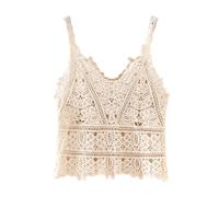 YUEZHAN Tanktops Baumwoll Häkel-Tanktop Sexy Gestricktes Hohles Weste Crop Top Für Damen Backless-Camisole-Kleidung Eine Größe Aprikose