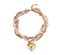 YUGSHNKFC Anhänger Halskette für Damen, goldfarbener, geschichteter Perlen Schlüsselbeinschmuck mit Strängen in Perlenoptik, Chip Perlen, 31-40 cm / 12, 20-15, 74 Zoll Herz Choker, Perlenkragen, kurz