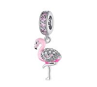 YUHE Pinker Flamingo-Charm, 925er-Sterlingsilber, Perlen mit klarem Zirkonia, passend für Damen-Armband im Pandora-Stil, für Thanksgiving/Weihnachten, Metall, Silber