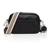 YUHONLNOR Crossbody Bag Damen Leder Breiter Gurt Handtasche Umhängetasche moderne taschen mit breitem schultergurt ,Schwarz.