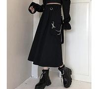 Yujun Gothic Langer Rock Techwear Damen Grunge Punk Hohe Taille Kette Taschenriemen Schwarz Cargo Rock Goth Harajuku Streetwear