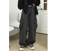 Yujun Grunge Streetwear Graue Baggy Jeans Damen Koreanische Mode Übergroße Taschen Cargo Denim Hosen Hip Hop Hose mit weitem Bein