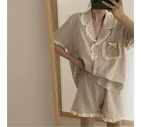 Yujun Korean Pyjama für Frauen Sommer Loungewear Nachtwäsche Sets Mädchen Sweet Plaid Revers Pyjama Kawaii Rüschen Pijama Japanese Home Suit