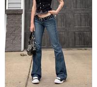 Yujun Low Rise Flare Jeans Damen Distressed Denim Hose Bootcut Y2k Hose Gothic Grunge 2000er Stil Streetwear Sexy Vintage