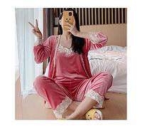 Yujun Pyjama Frauen Winter Gold Samt 3 Stück Pyjamas Set Herbst Winter 4 Farbe Spitze Sexy Sling Langarm Nachthemd