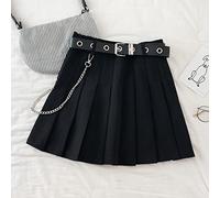 Yujun Schwarzer Faltenrock mit Kettengürtel Punk Rock Girl Cheerleading Belted Minirock Alt Damen E-Girl Outfit