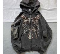Yujun Y2K Gothic Streetwear Skeleton Print Oversize Hoodie Damen Punk Harajuku Hip Hop Zipper Sweatshirt Female Mall Goth Top
